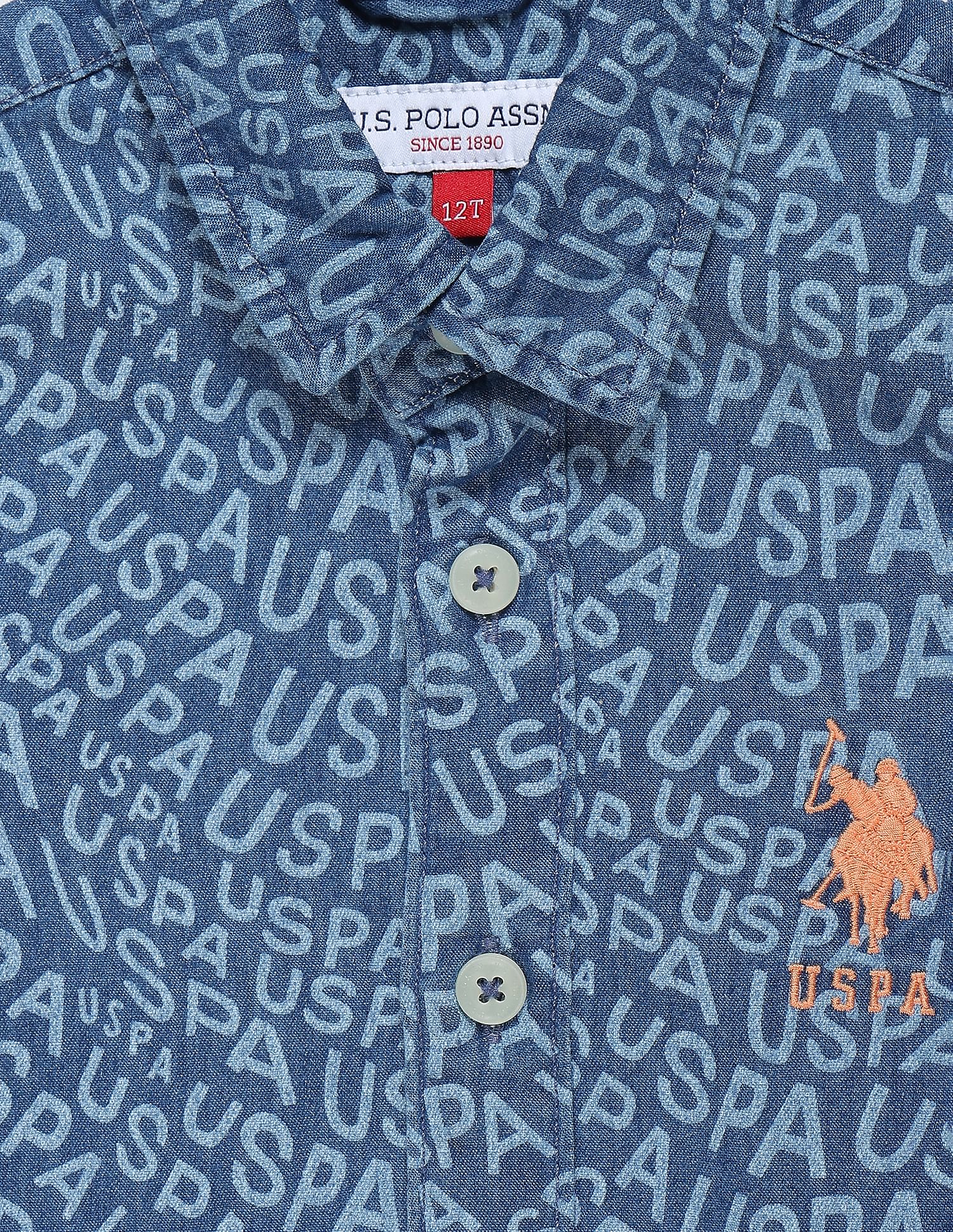U.S. Polo Assn. Kids Boys All Over Print Chambray Shirt