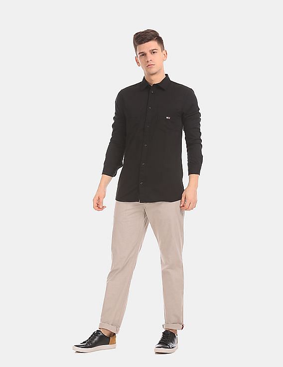 Tommy Hilfiger Men Beige Denton Regular Fit Solid Casual Trousers