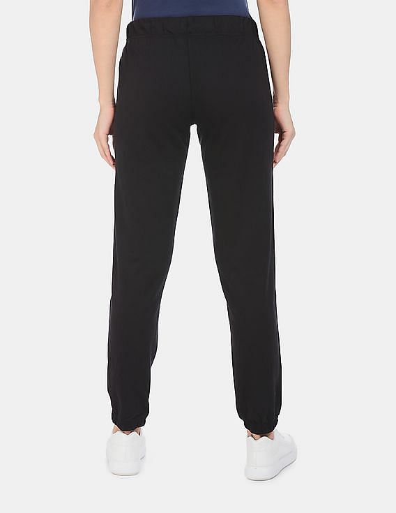 Aeropostale Women Black Mid Rise Brand Printed Joggers
