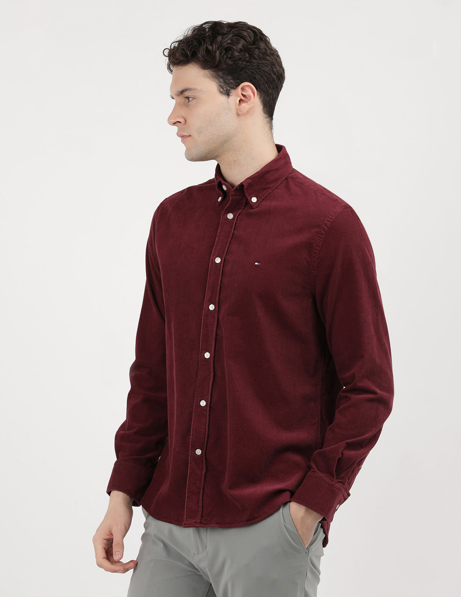 Tommy Hilfiger Solid Corduroy Regular Fit  Shirt