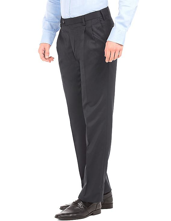Y4U solid black formal pleated front trouser pant for men regular loose fit  comfortable gents trousers