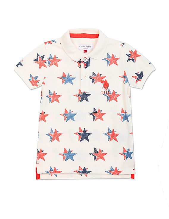 U.S. Polo Assn. Kids Boys Ribbed Collar All Over Print Polo Shirt