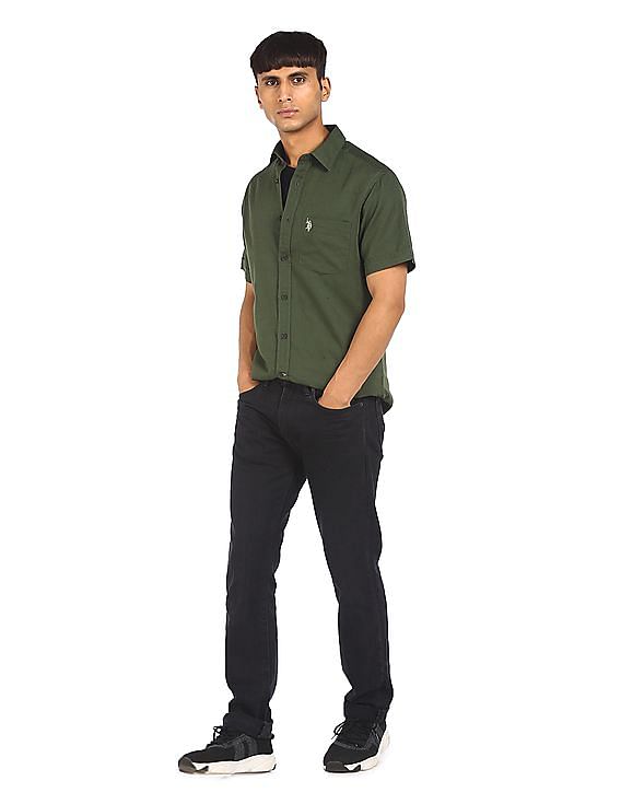 Buy . Polo Assn. Men Dark Green Short Sleeve Solid Casual Shirt -  