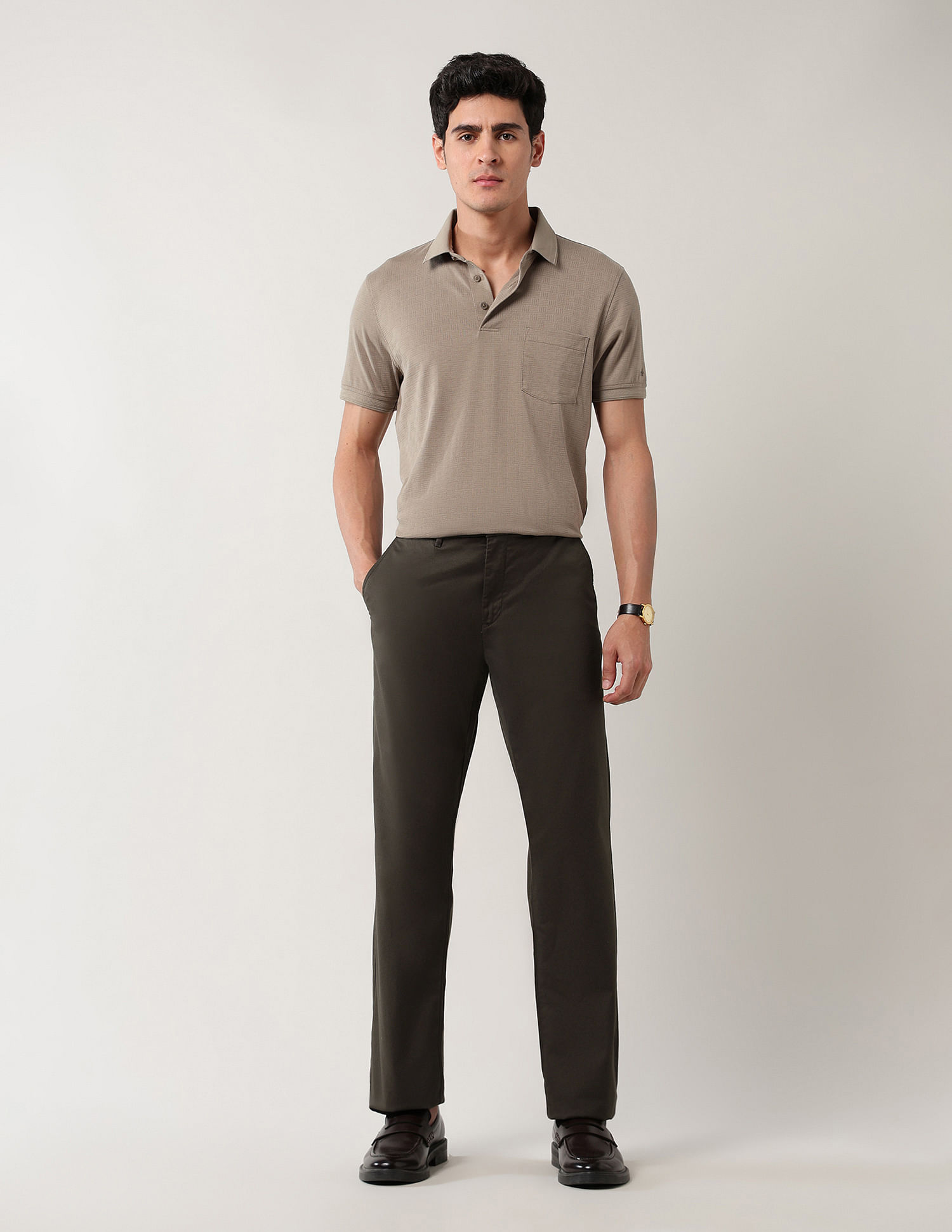 Arrow Sport Solid Dobby Autopress Flx Trousers