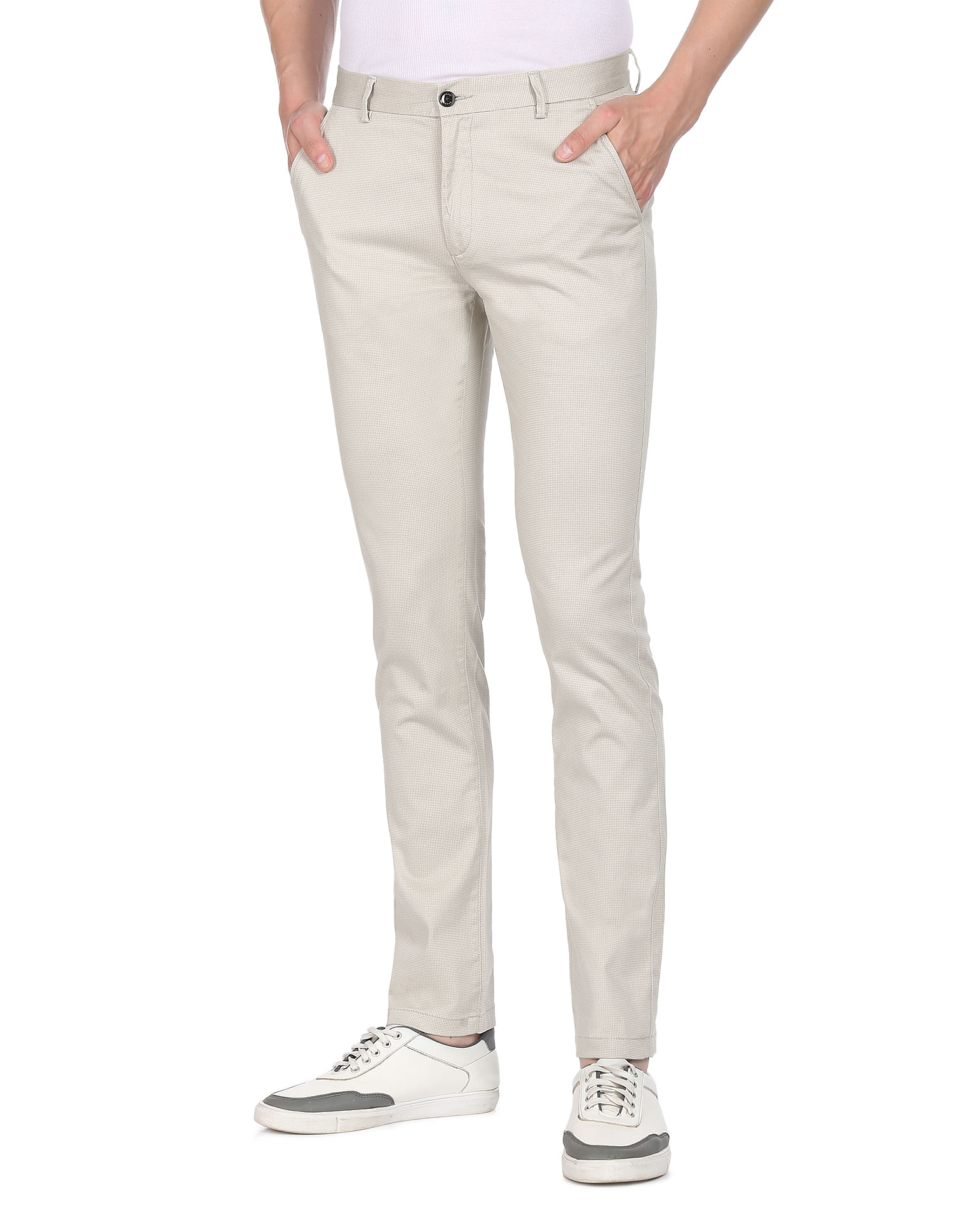 Buy Arrow Sports Men Cream Low Rise Geometric Print Casual Trousers   NNNOWcom
