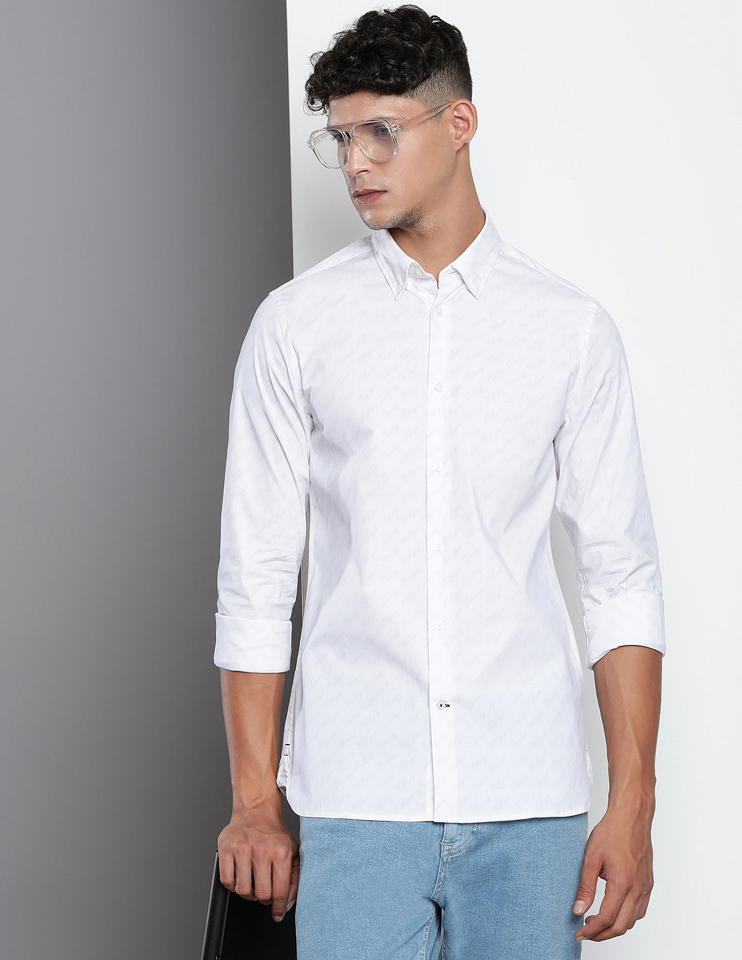 Tommy Hilfiger All Over Script Slim Flex Shirt