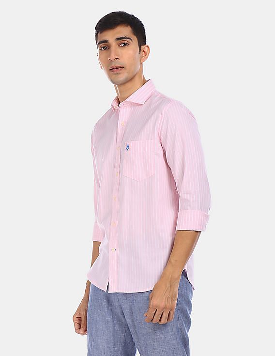 Buy U.S. Polo Assn. Light Pink Regular Fit Cotton Shirt for Men's Online @  Tata CLiQ