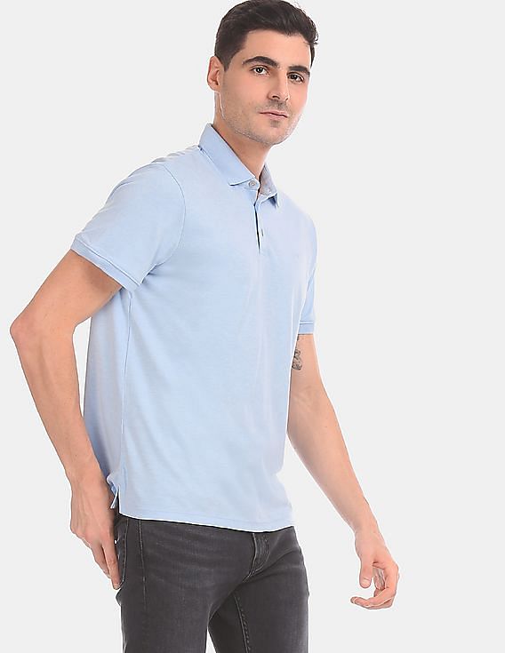 Buy Calvin Klein Men Light Blue Short Sleeve Solid Interlock