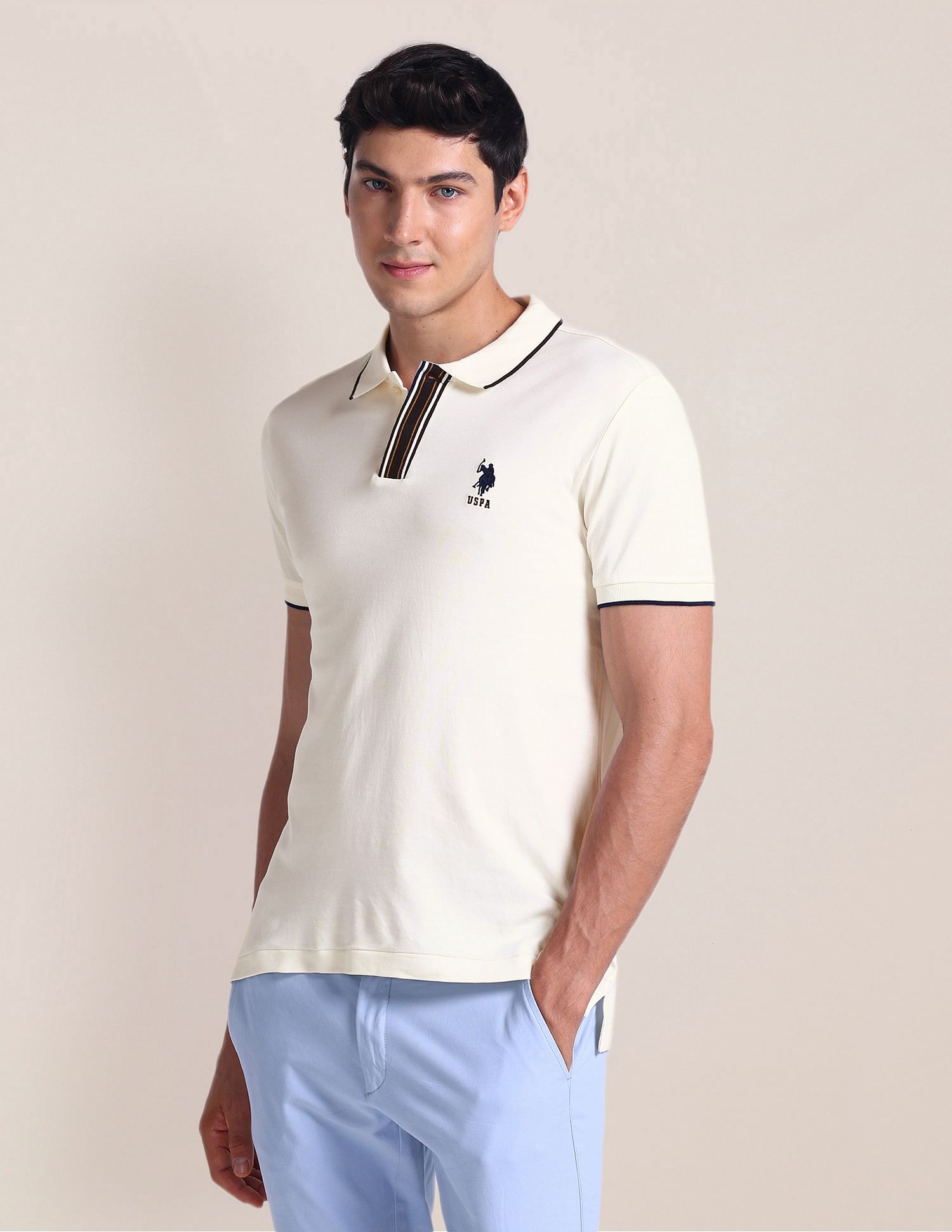 U.S. Polo Assn. Stripe Placket Slim Polo Shirt
