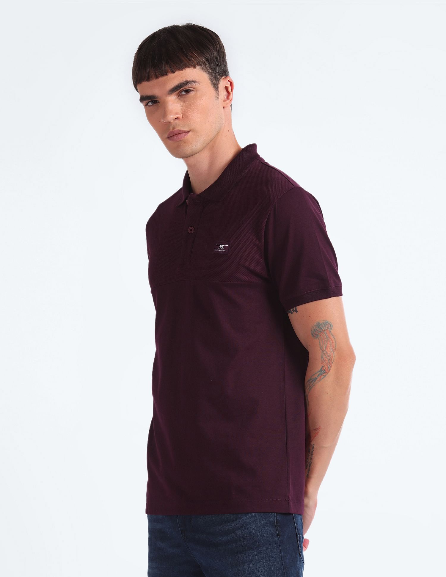 Flying Machine Relaxed Solid Cotton Polo Shirt