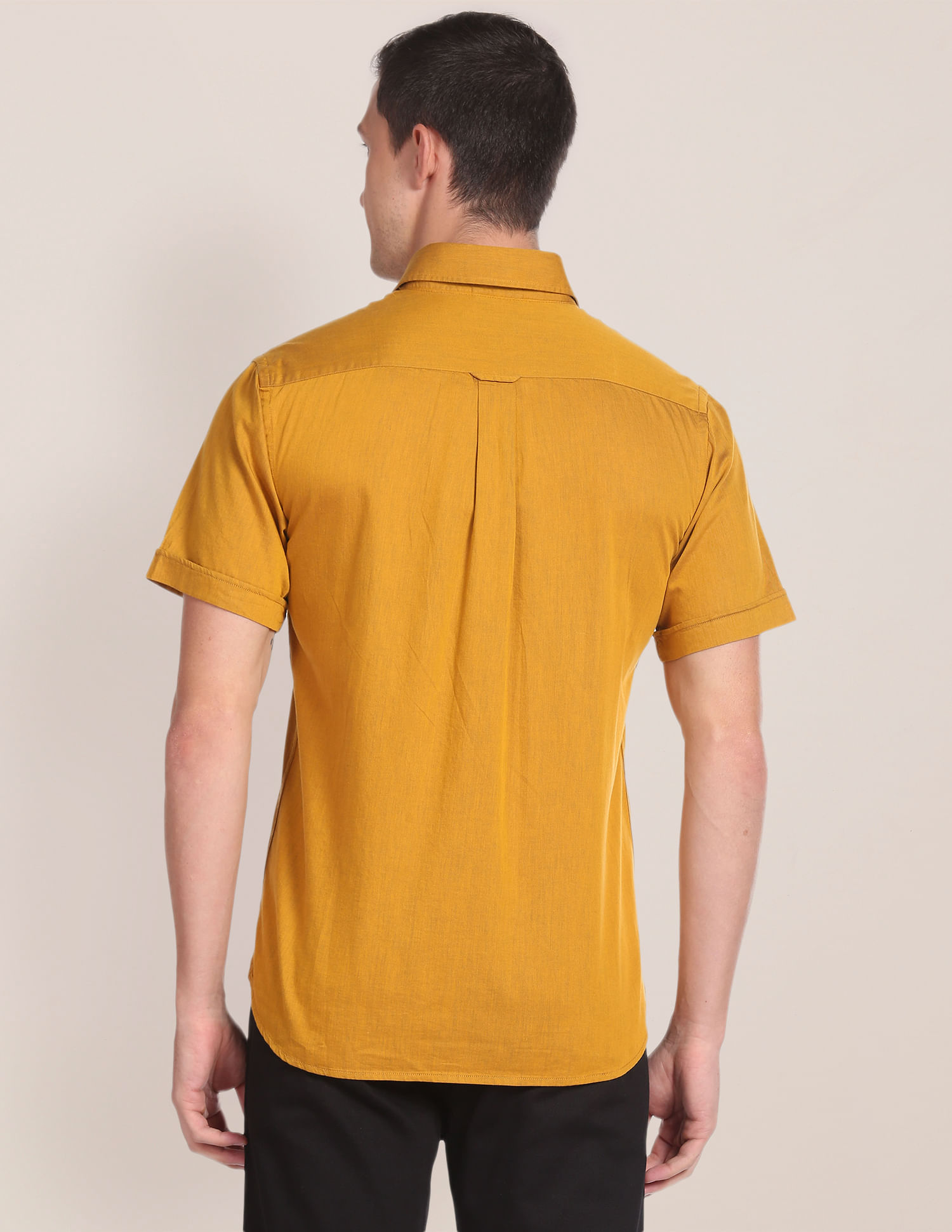 Polo Shirt Mustard Yellow Short Sleeve Button Up Collared Shirt