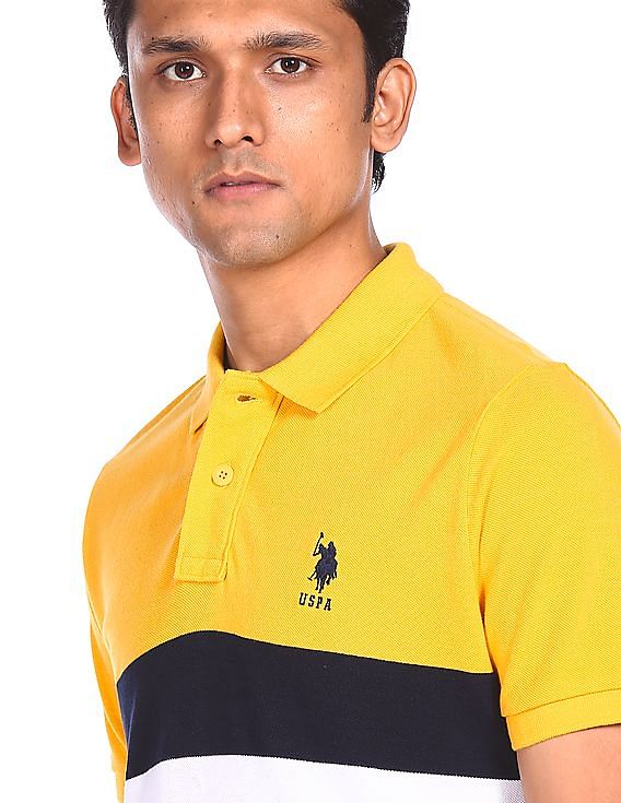 Buy . Polo Assn. Men Yellow And Black Short Sleeves Colour Block Polo  Shirt 