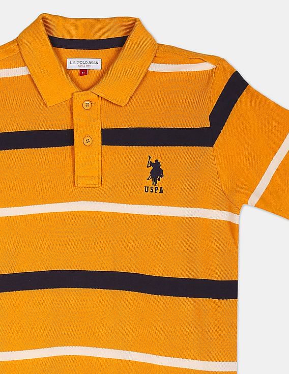 U.S. Polo Assn. Kids Ribbed Collar Stripe Pique Polo Shirt