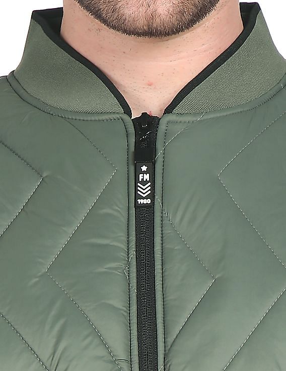 Flying Machine Stand Collar Solid Quilted Jacket