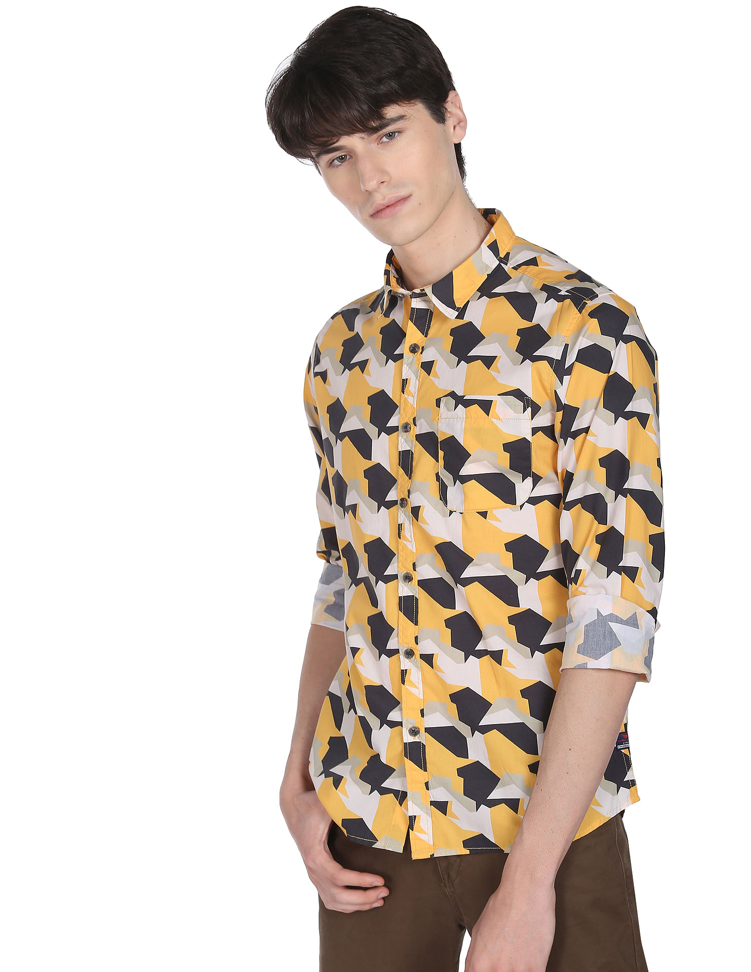 Flying Machine Abstract Print Cotton Shirt