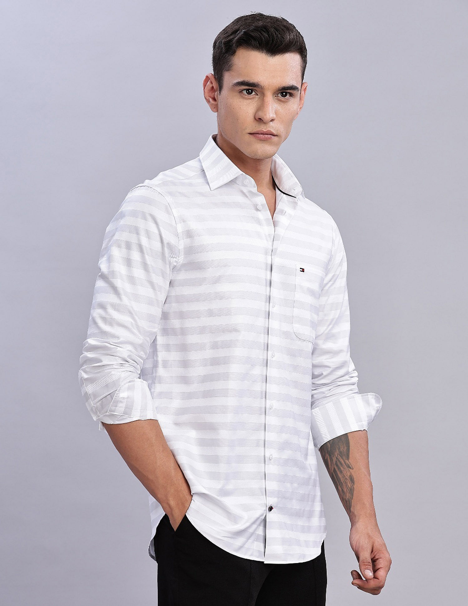 Tommy Hilfiger Striped Regular Fit Plain Woven Shirt