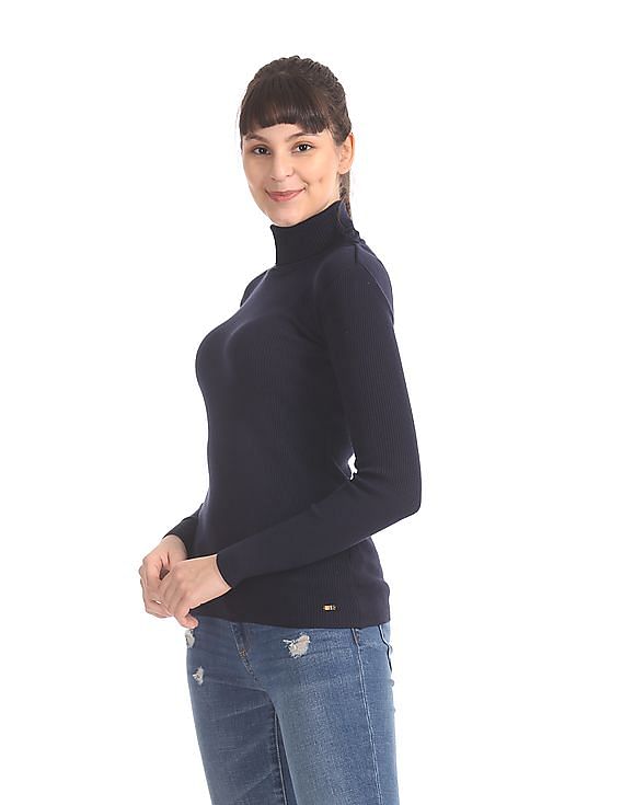 U.S. Polo Assn. Women Turtleneck Rib Knit Top