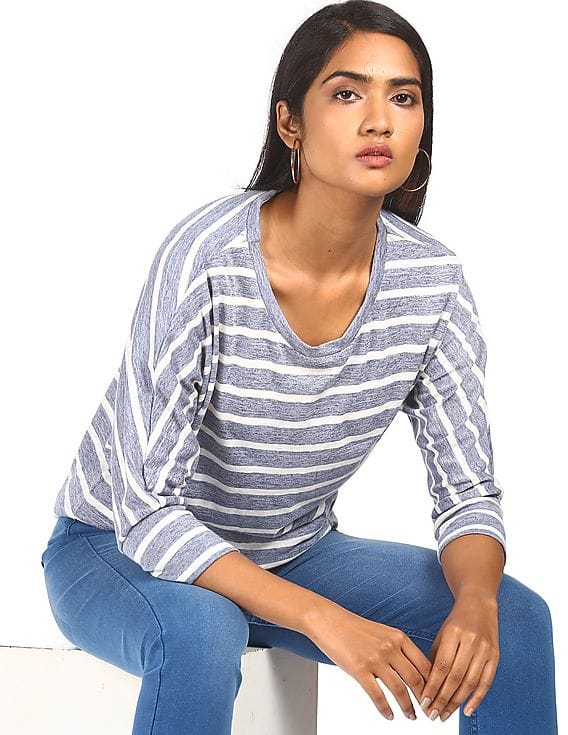 Three-Quarter Sleeve Striped Top 