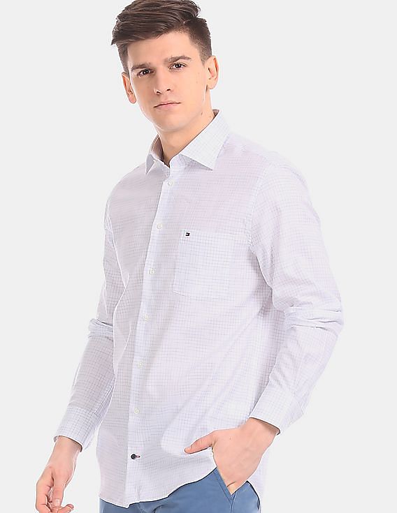 Essentials Men's Regular-Fit Long-Sleeve Check Casual Poplin Shirt,  Gray, X-Large