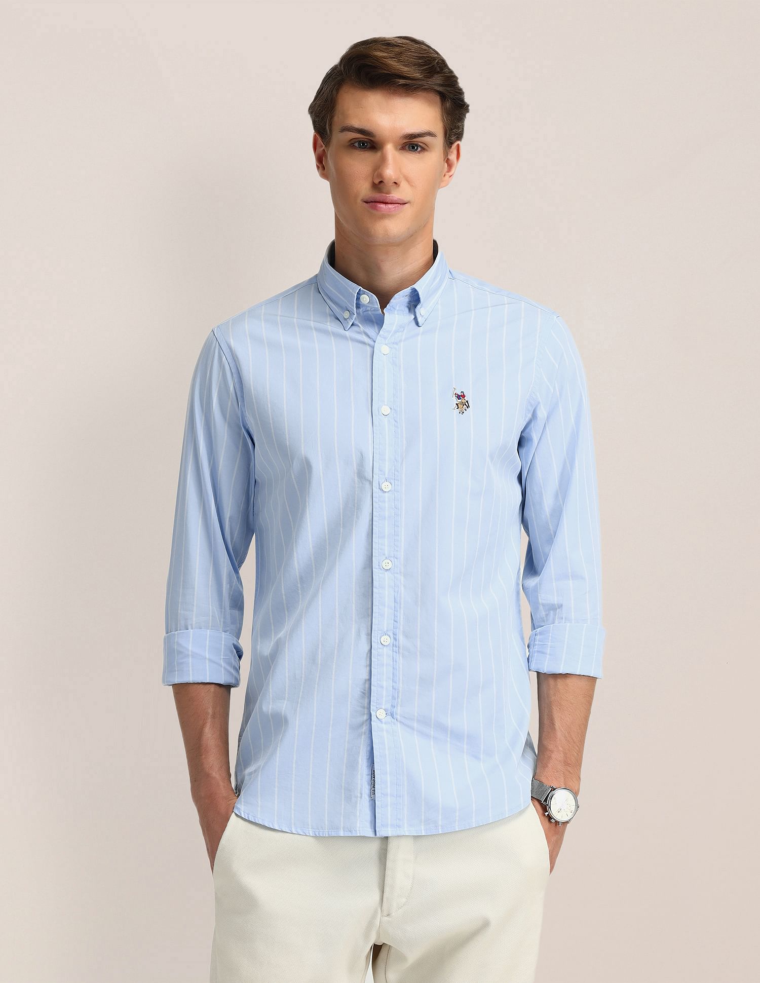 U.S. Polo Assn. Denim Co. Vertical Striped Oxford Weave Shirt