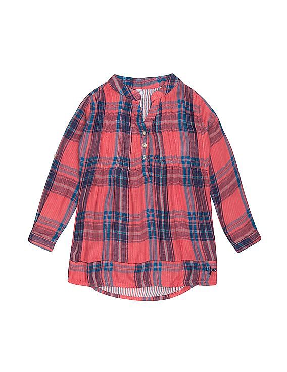 U.S. Polo Assn. Kids Girls Check Popover Top