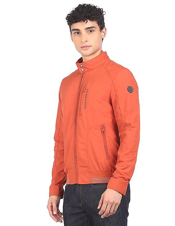 Buy U.S. Polo Assn. Men Orange High Neck Zip Up Solid Jacket