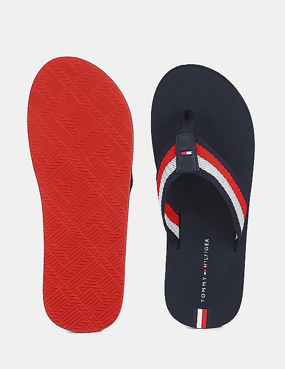 Tommy Hilfiger Men Navy Brand Striped V-Strap Flip Flops