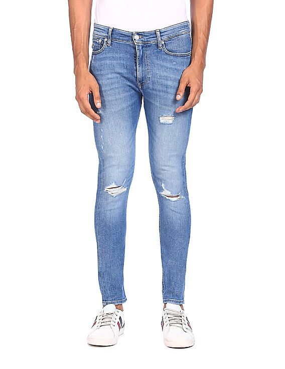 Tommy Hilfiger Men Blue Simon Skinny Fit Distressed Jeans