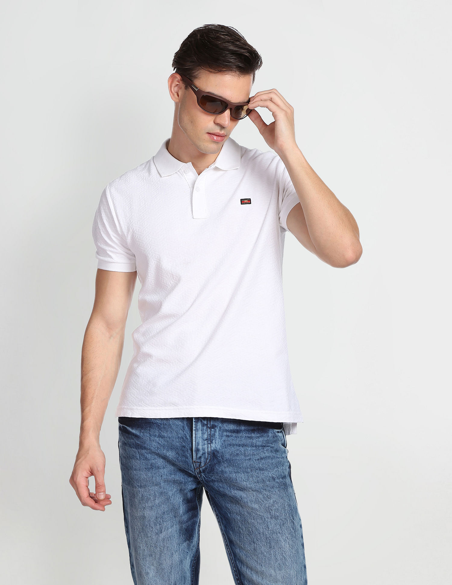 Flying Machine Pattern Knit Cotton Polo Shirt