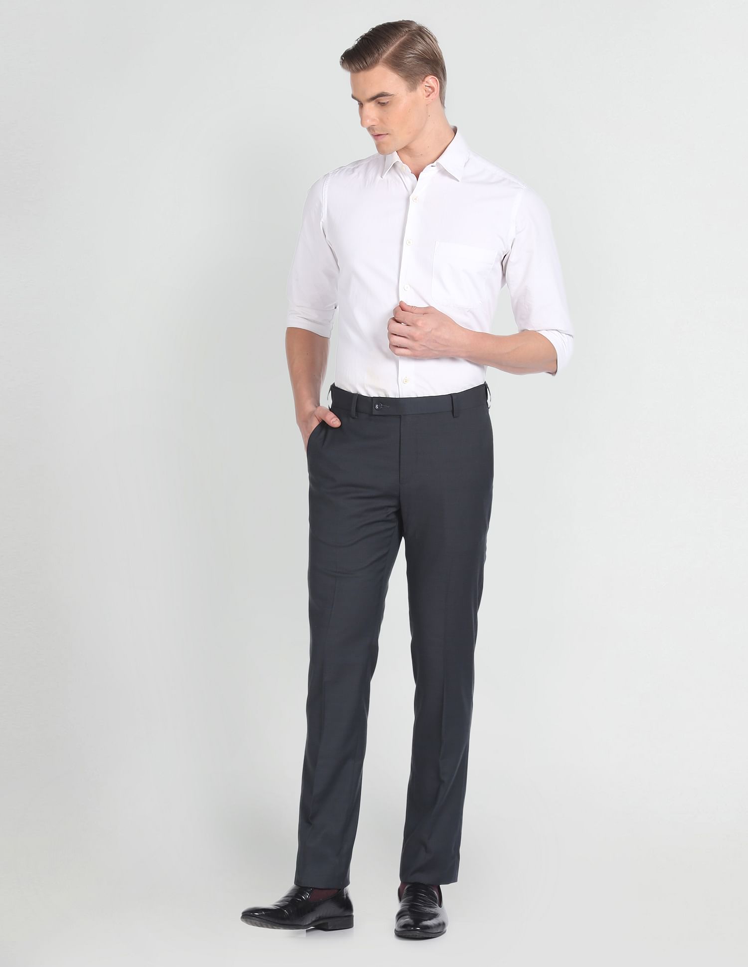 Arrow Solid Dobby Formal Trousers