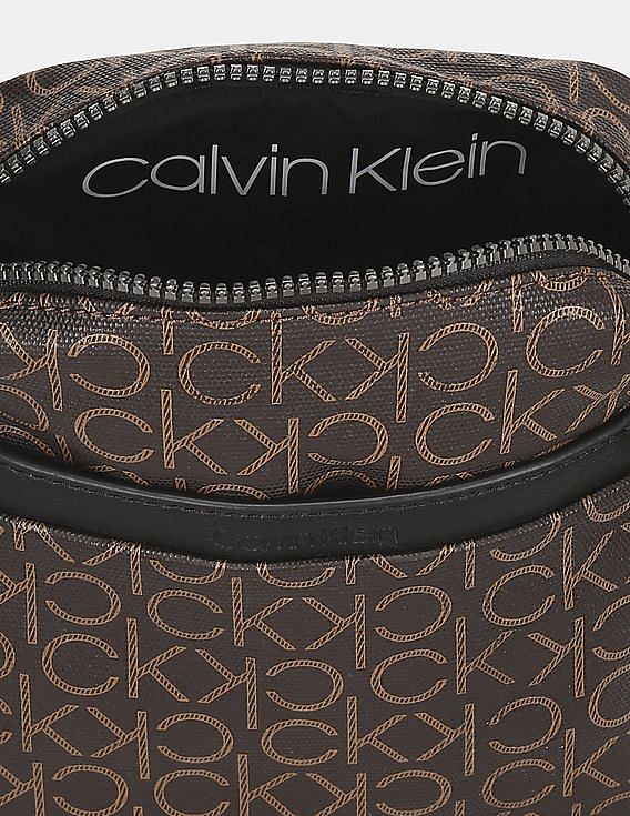 Buy Calvin Klein Men Black Monogram Print Messenger Bag - NNNOW.com