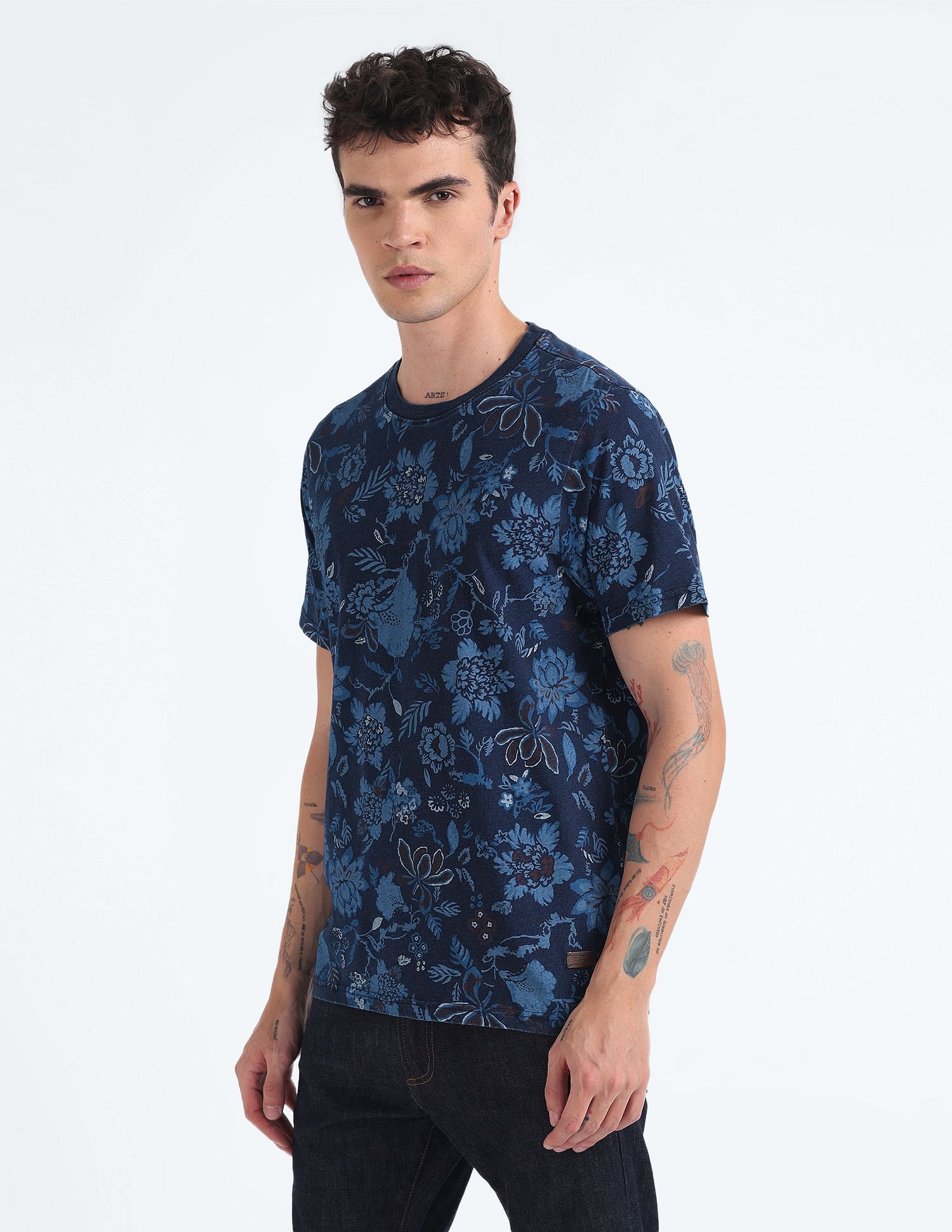 Flying Machine Pure Cotton Floral Print T-Shirt