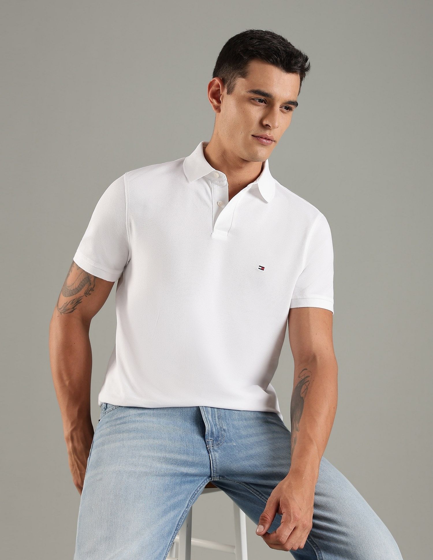 Tommy Hilfiger Solid Regular Fit Cotton Polo T-Shirt