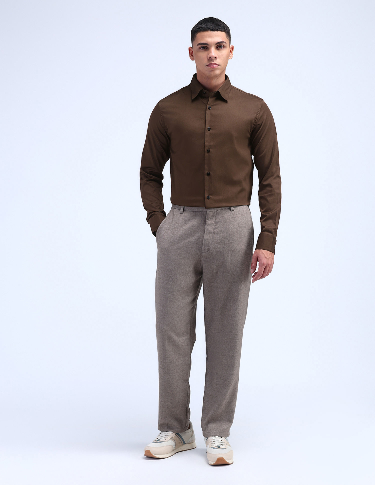 Flying Machine Solid Satin Shirt