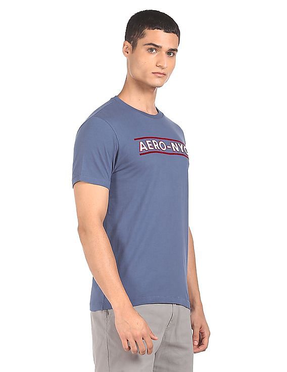 Aeropostale Men Blue Appliqued Logo Cotton T-Shirt