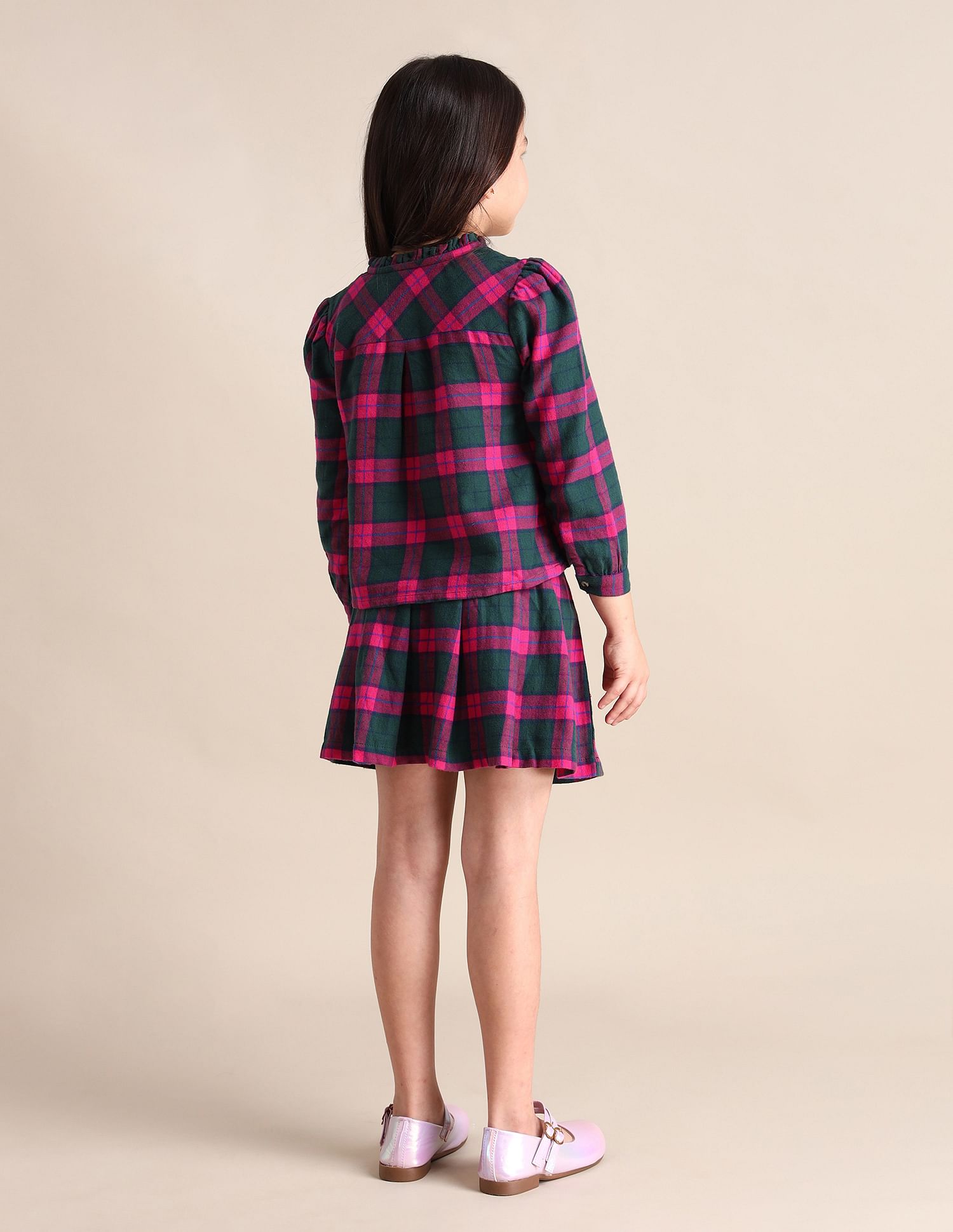 U.S. Polo Assn. Kids Girls Regular Fit Checked Top
