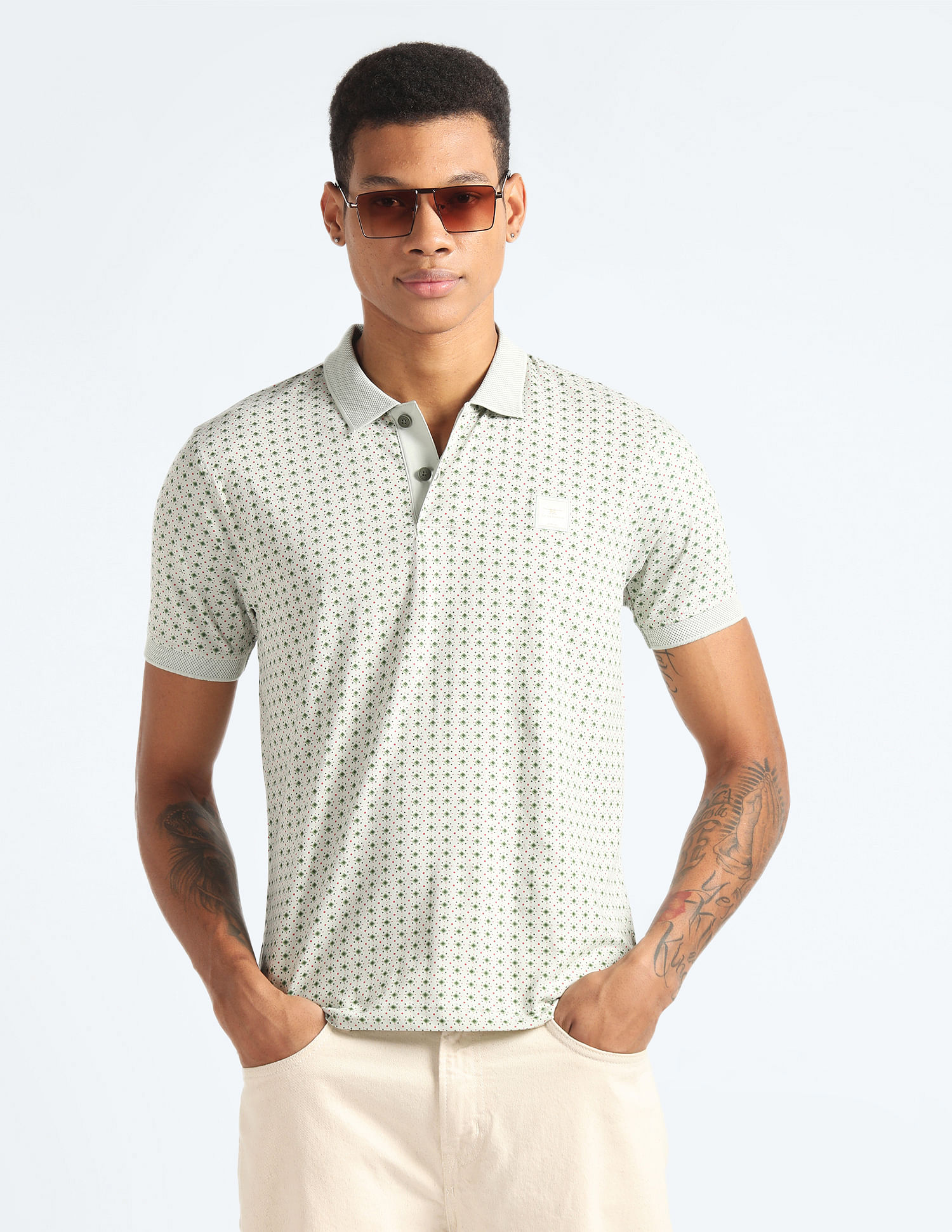 Flying Machine Jacquard Collar Pure Cotton Polo Shirt