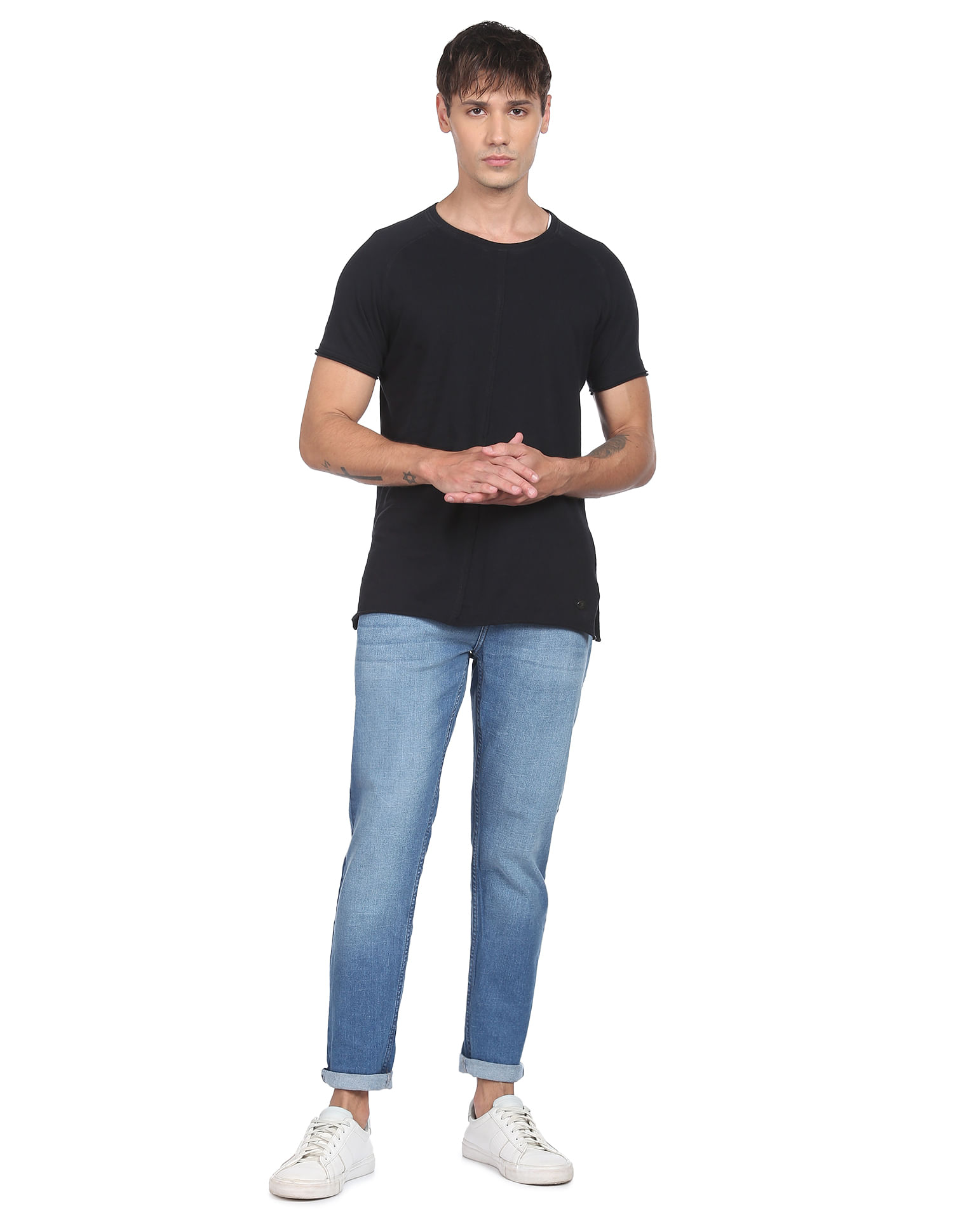 Flying Machine Stone Wash Slash Slim Tapered Fit Jeans