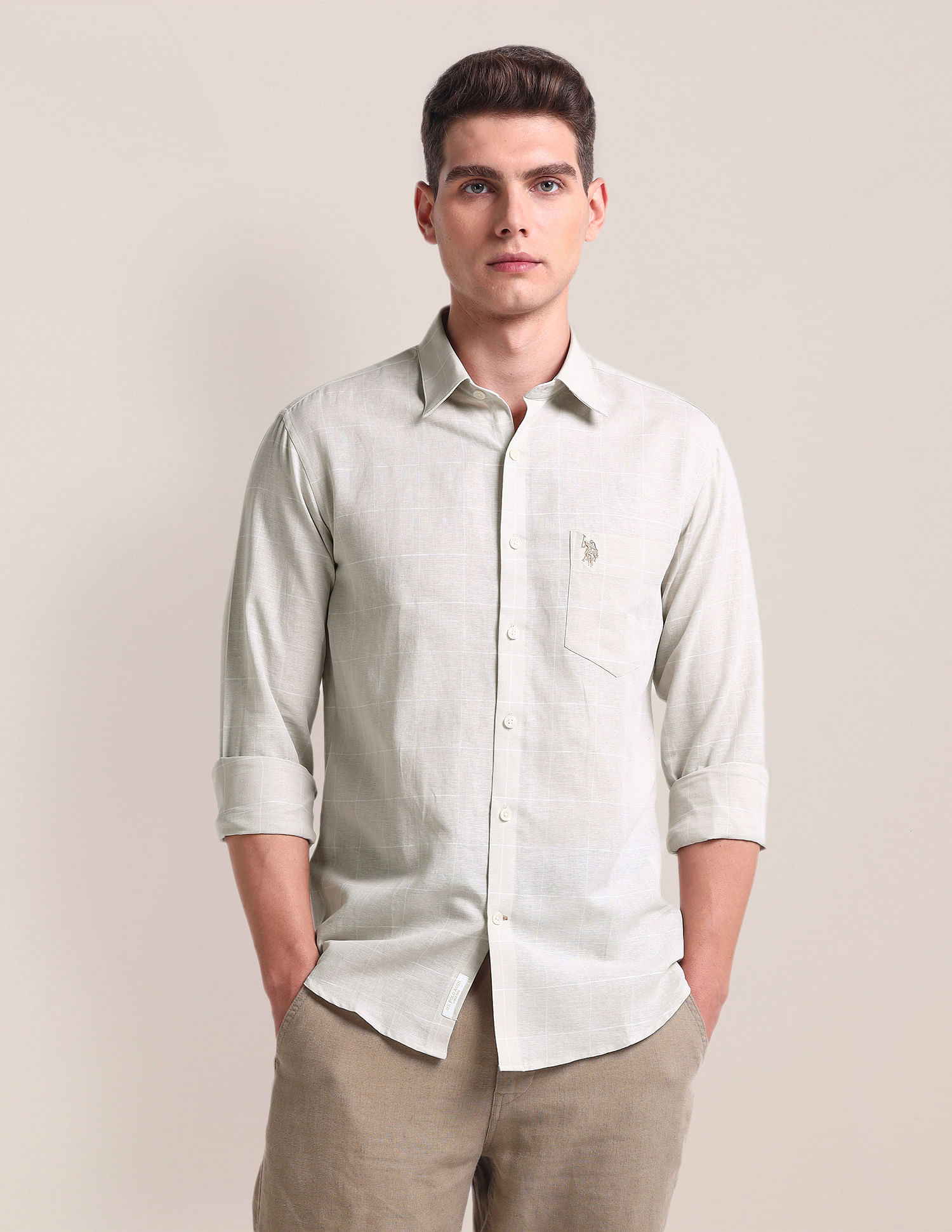 U.S. Polo Assn. Windowpane Check Linen Blend Shirt