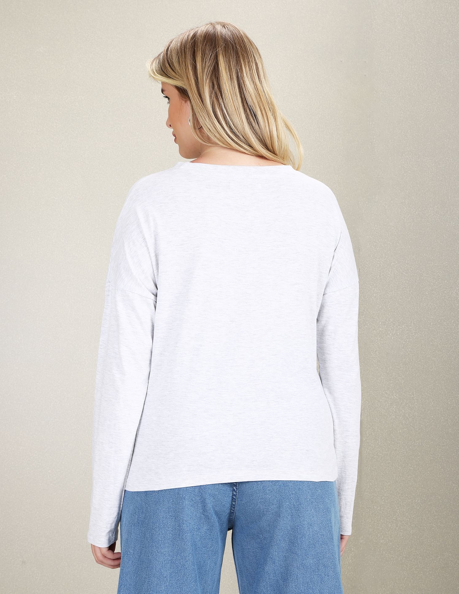 U.S. Polo Assn. Women Long Sleeve Flag Print Heathered T-Shirt