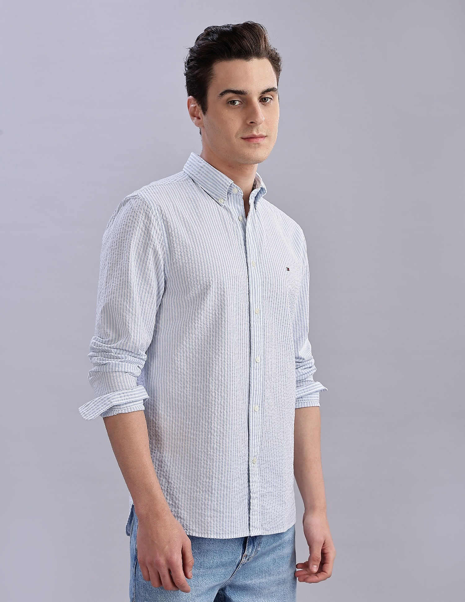 Tommy Hilfiger Striped Regular Fit Plain Woven Shirt
