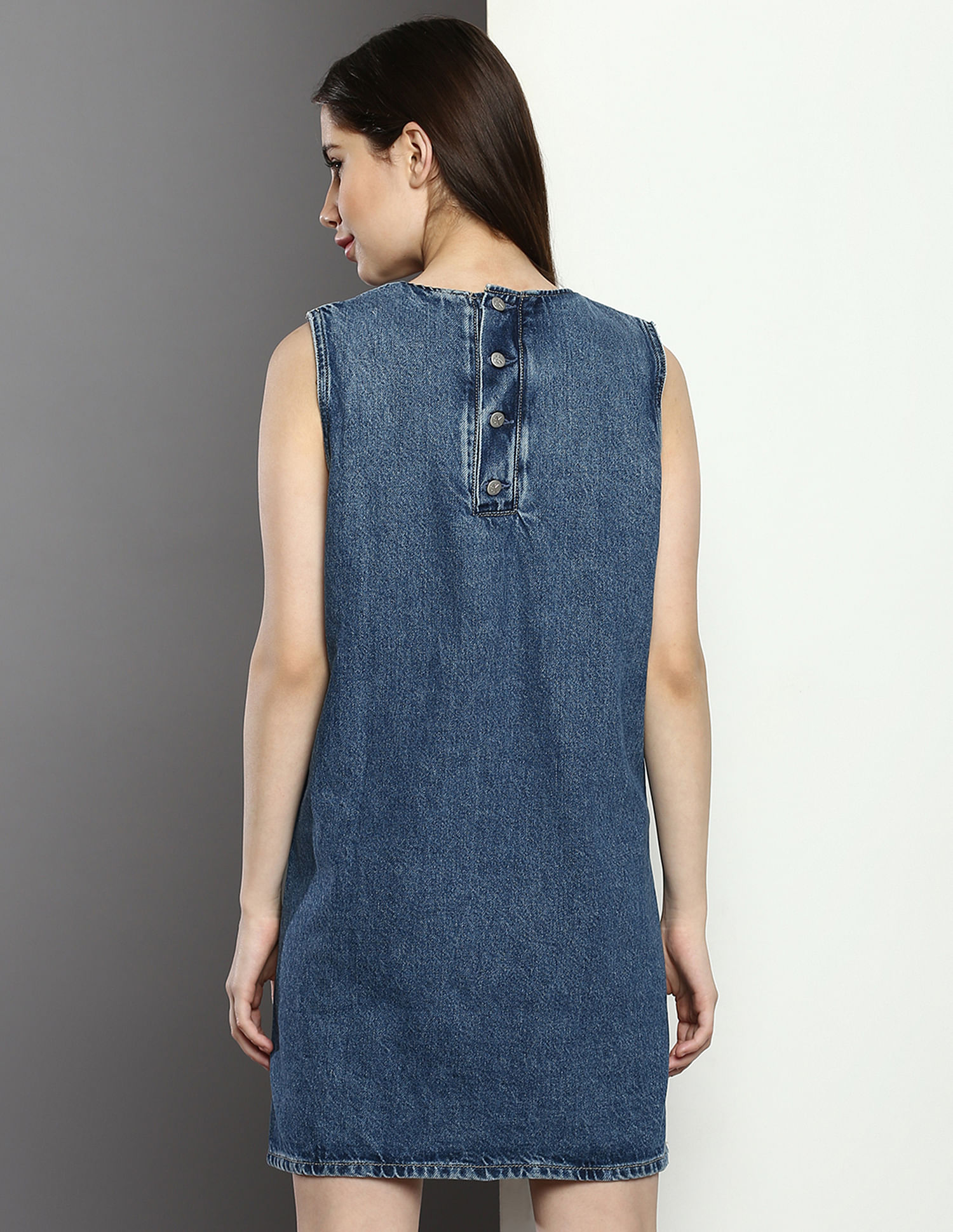 Amalie The Label - Herrera Recycled Cotton Denim Dress in Mid Blue Wash |  Showpo USA