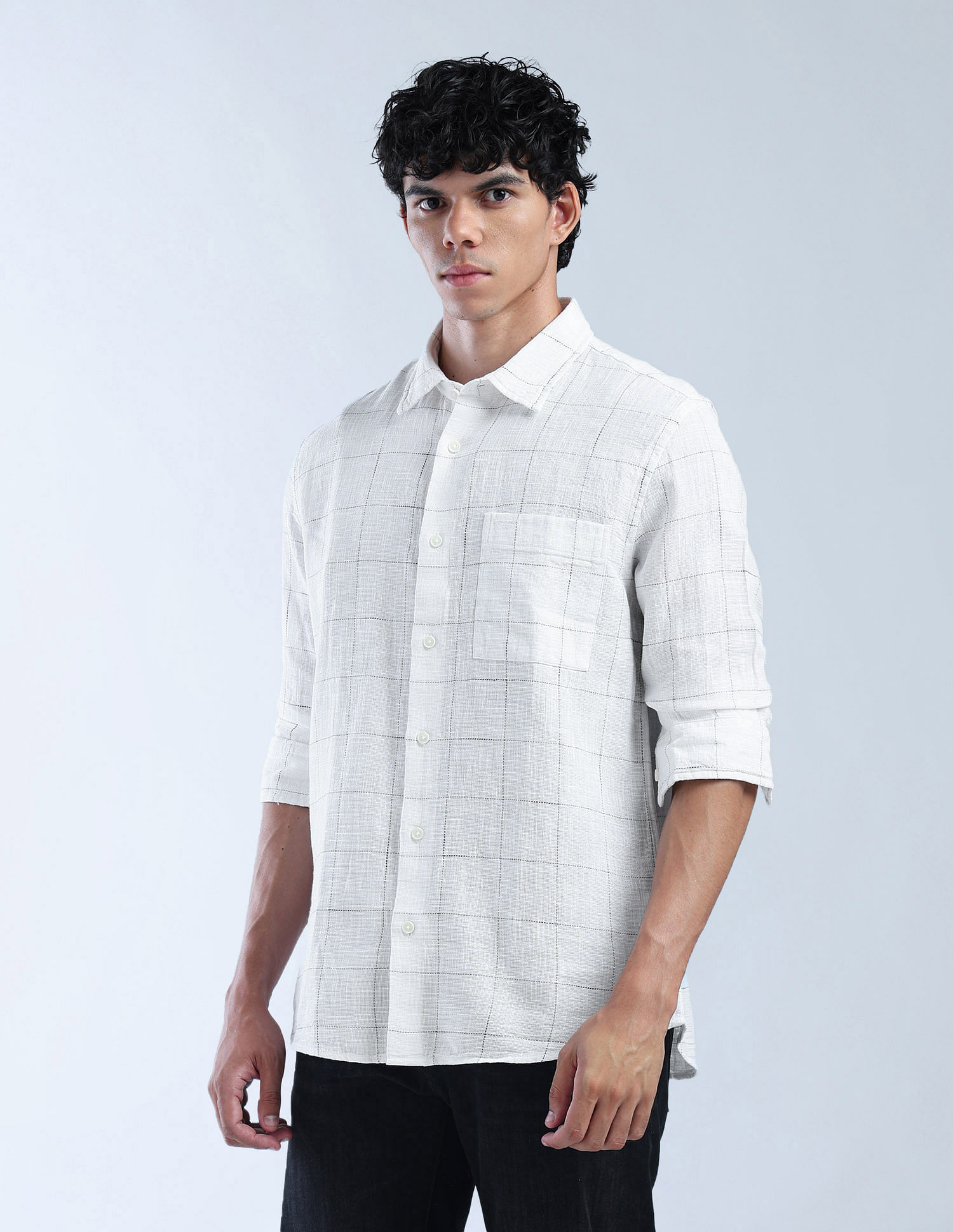 Flying Machine Windowpane Checked Pure Cotton Shirt