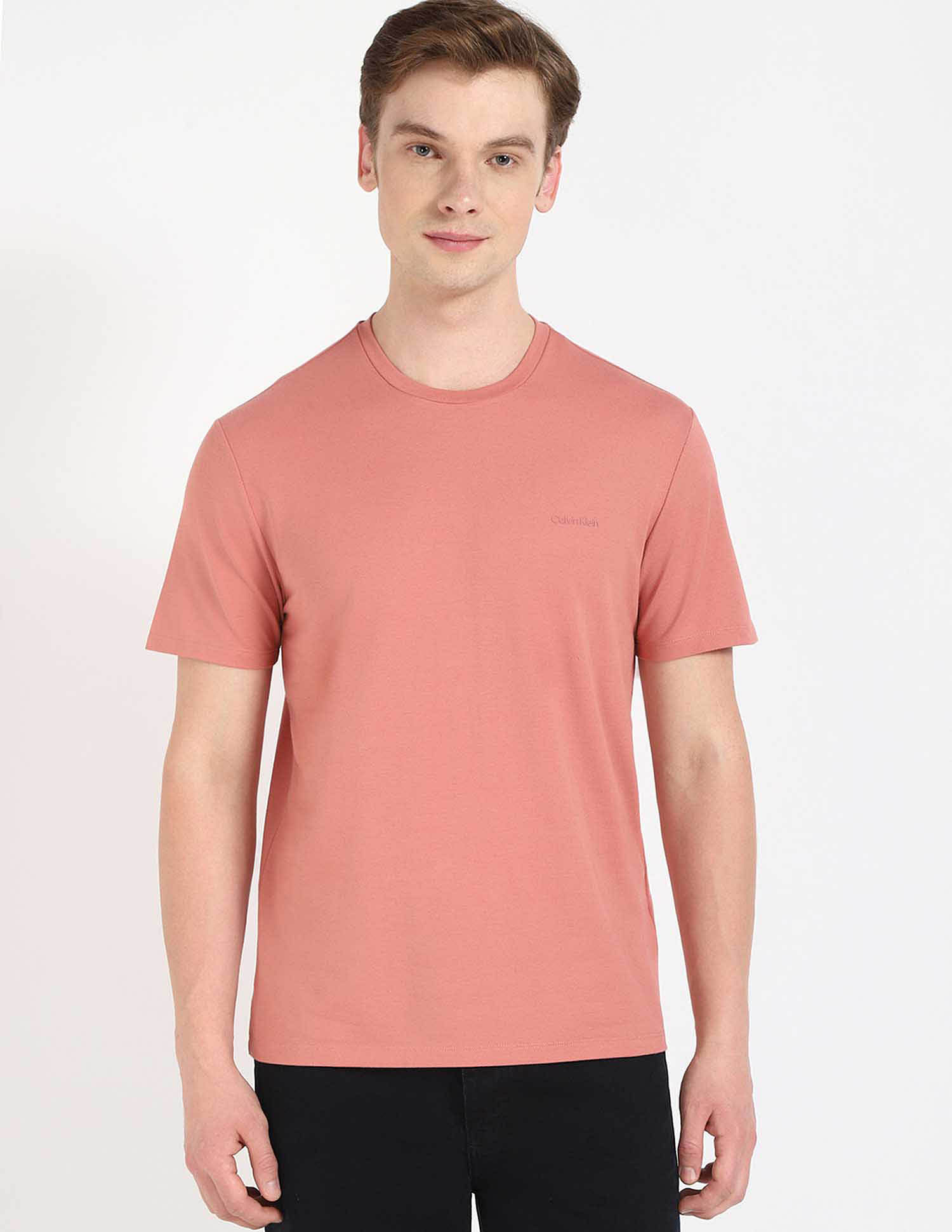 Calvin Klein Jeans Peach Solid T-shirt for Soft Look