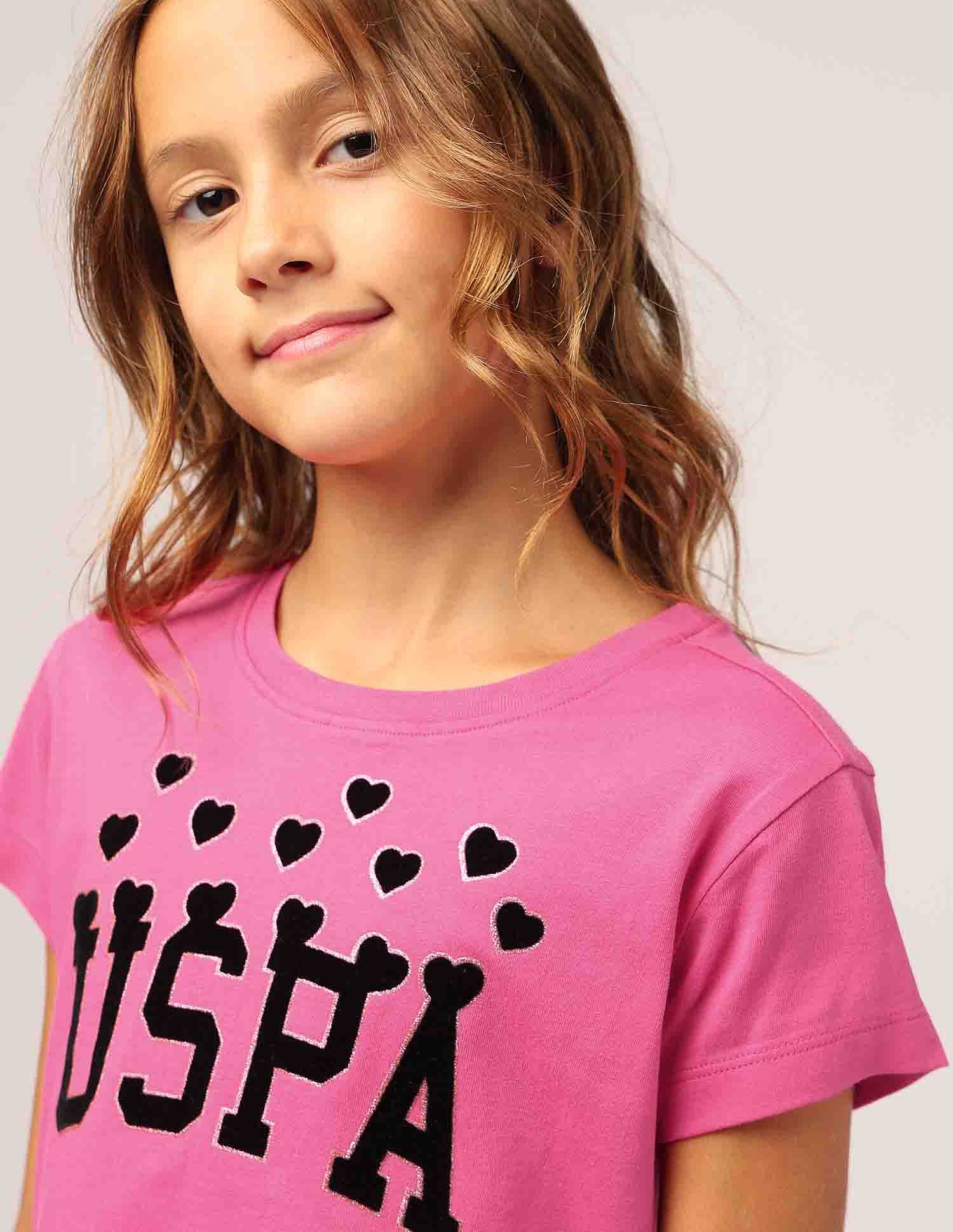 U.S. Polo Assn. Kids Girls Puff Print Relaxed Fit T-Shirt