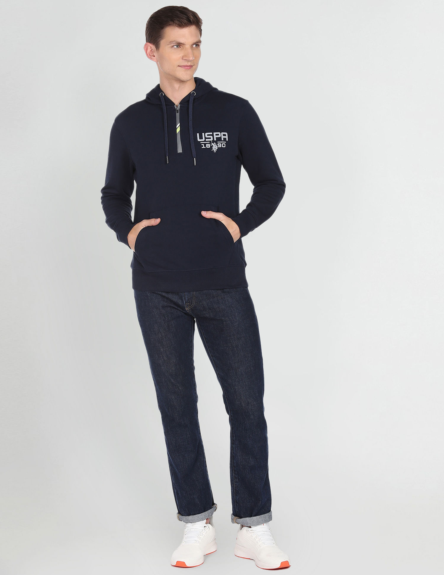 U.S. Polo Assn. Denim Co. Concealed Placket Solid Hooded Sweatshirt