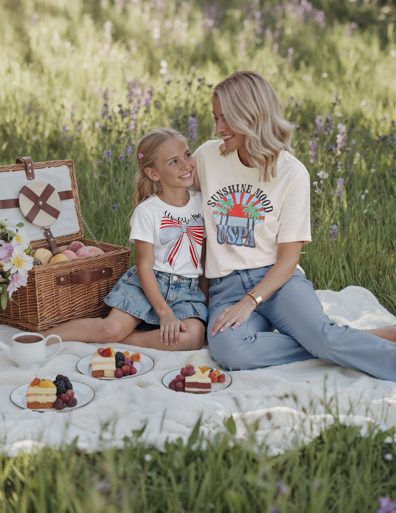 U.S. Polo Assn. Kids Girls Bow Print Relaxed Fit T-Shirt