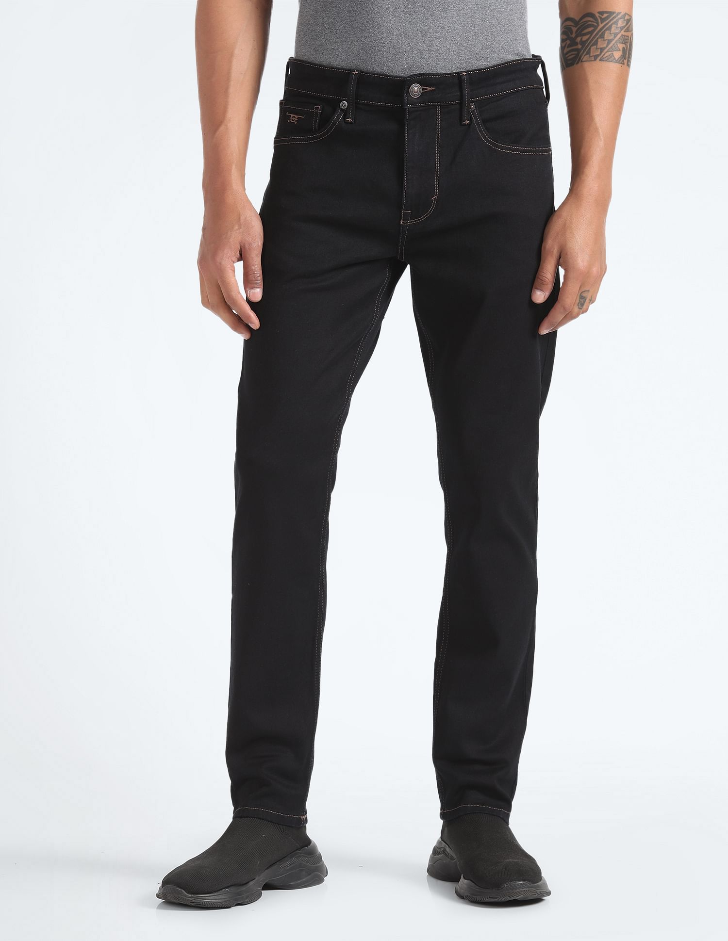 Flying Machine Mid Rise Slash Slim Tapered Jeans