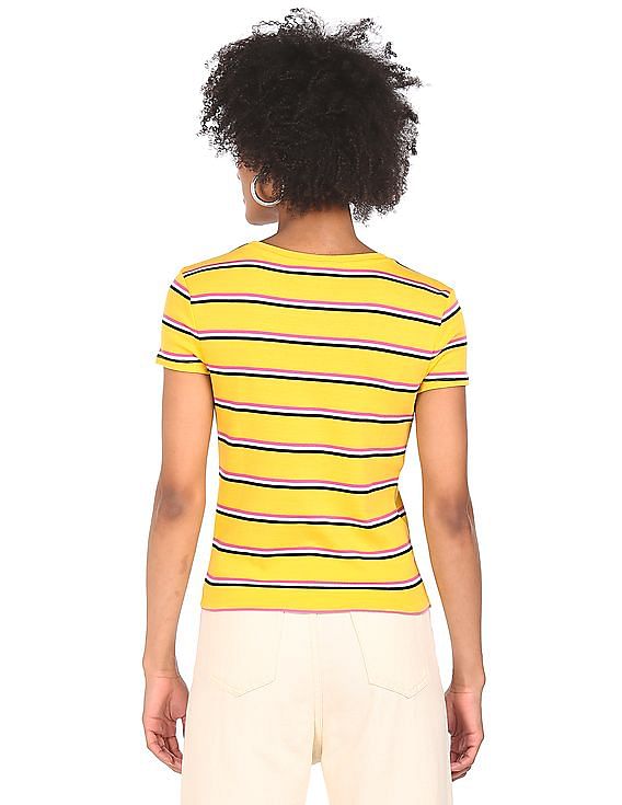 spand amerikansk dollar opstrøms Buy Tommy Hilfiger Women Yellow Crew Neck Striped T-Shirt - NNNOW.com