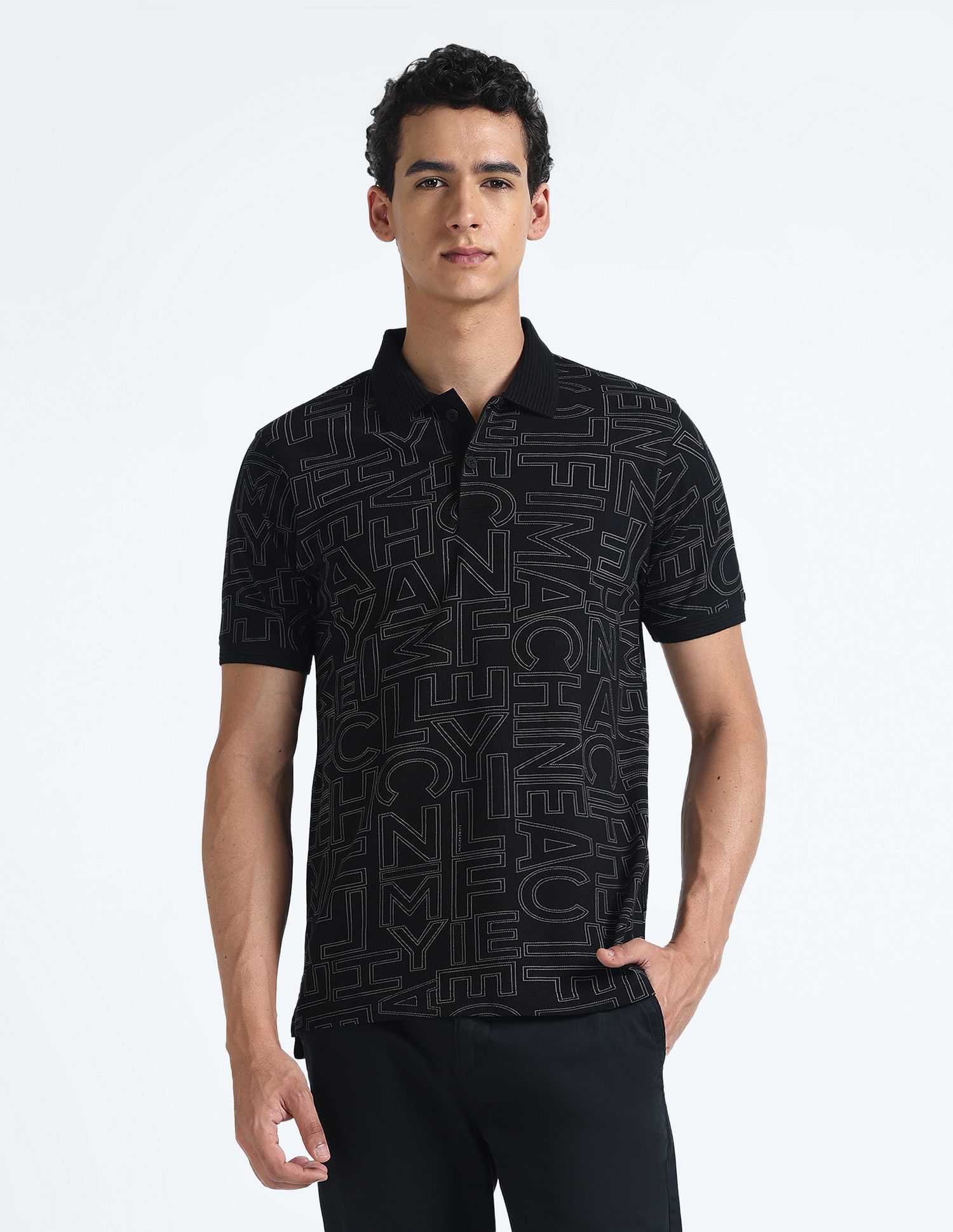 Flying Machine All Over Print Cotton Polo Shirt